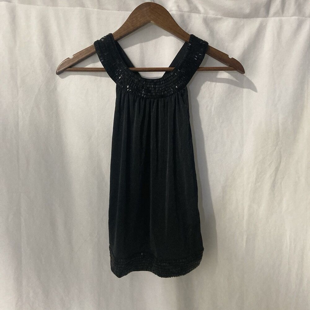 CACHE black seed bead scoop neck sleeveless racer back top S